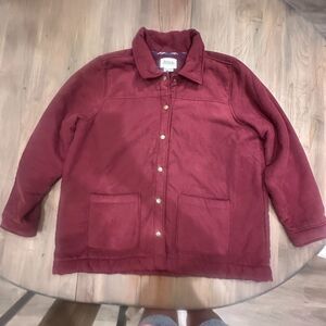 Faux Suede Fleece Lined Snap Front Trucker Jacket Shacket Burgundy Women's XXL